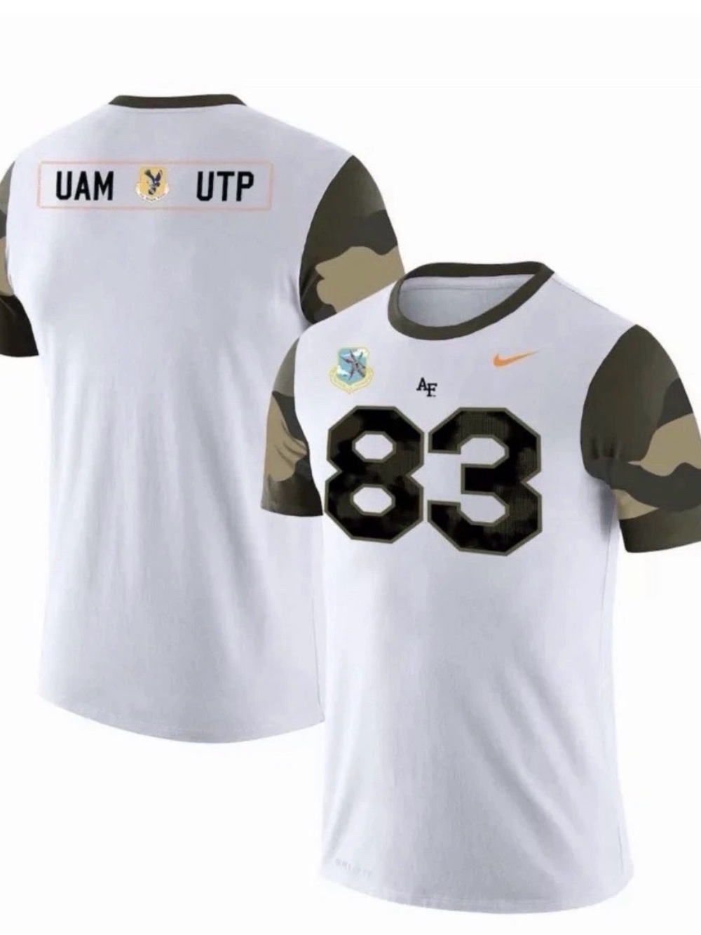 NIKE AIR FORCE FALCONS MENS JERSEY SHIRT L Large NWT WHITE CAMO SLEEVE B-52 NCAA